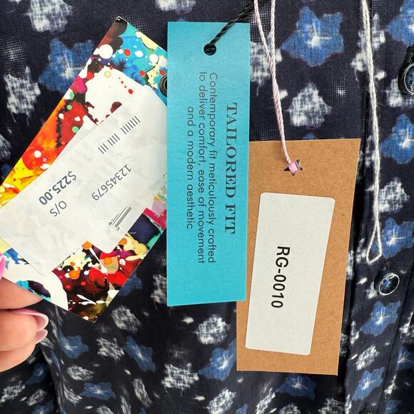 Robert Graham Woven Button Front Long SleeveShirt Black Navy Geometric Print M - Picture 3 of 9